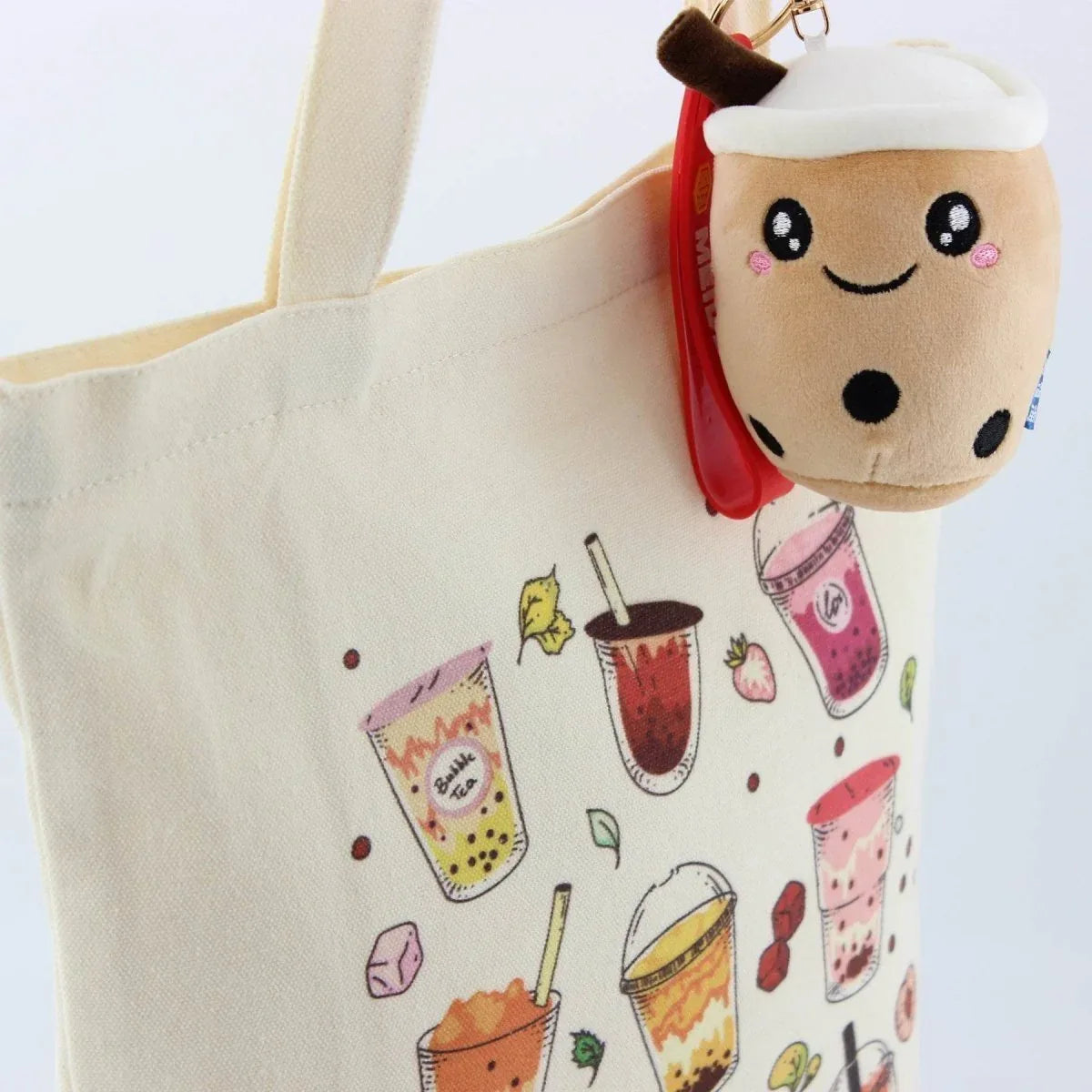 Boba Tea Tote Bag – Cream Canvas with Keychain & Enamel Pin - BIG FRENCHIES