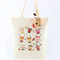 Boba Tea Tote Bag – Cream Canvas with Keychain & Enamel Pin - BIG FRENCHIES