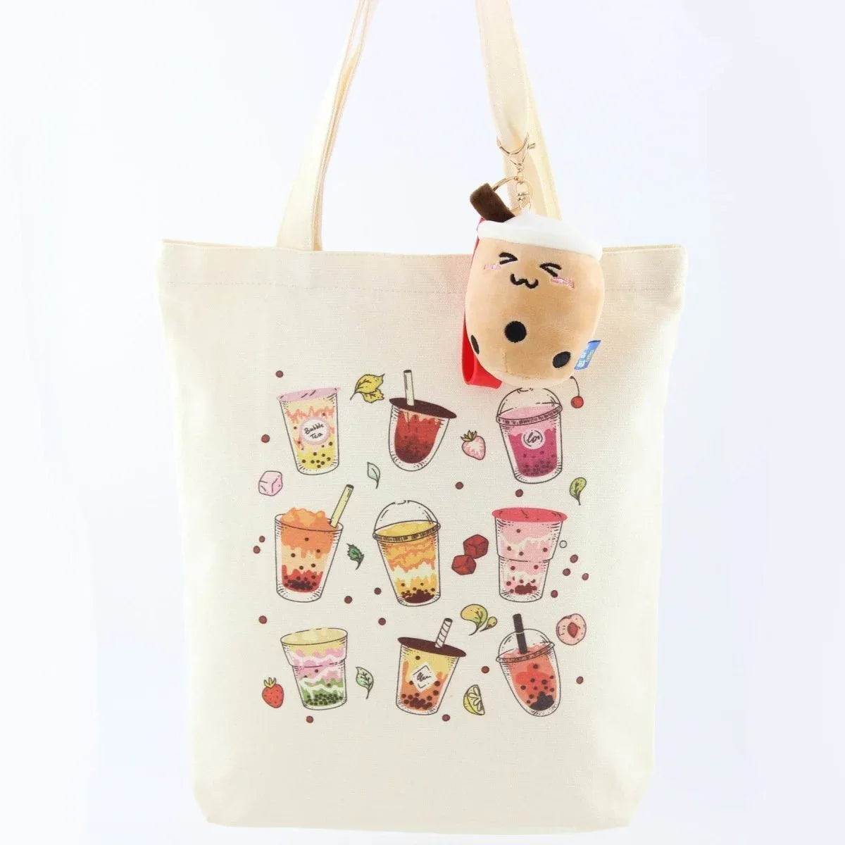 Boba Tea Tote Bag – Cream Canvas with Keychain & Enamel Pin - BIG FRENCHIES