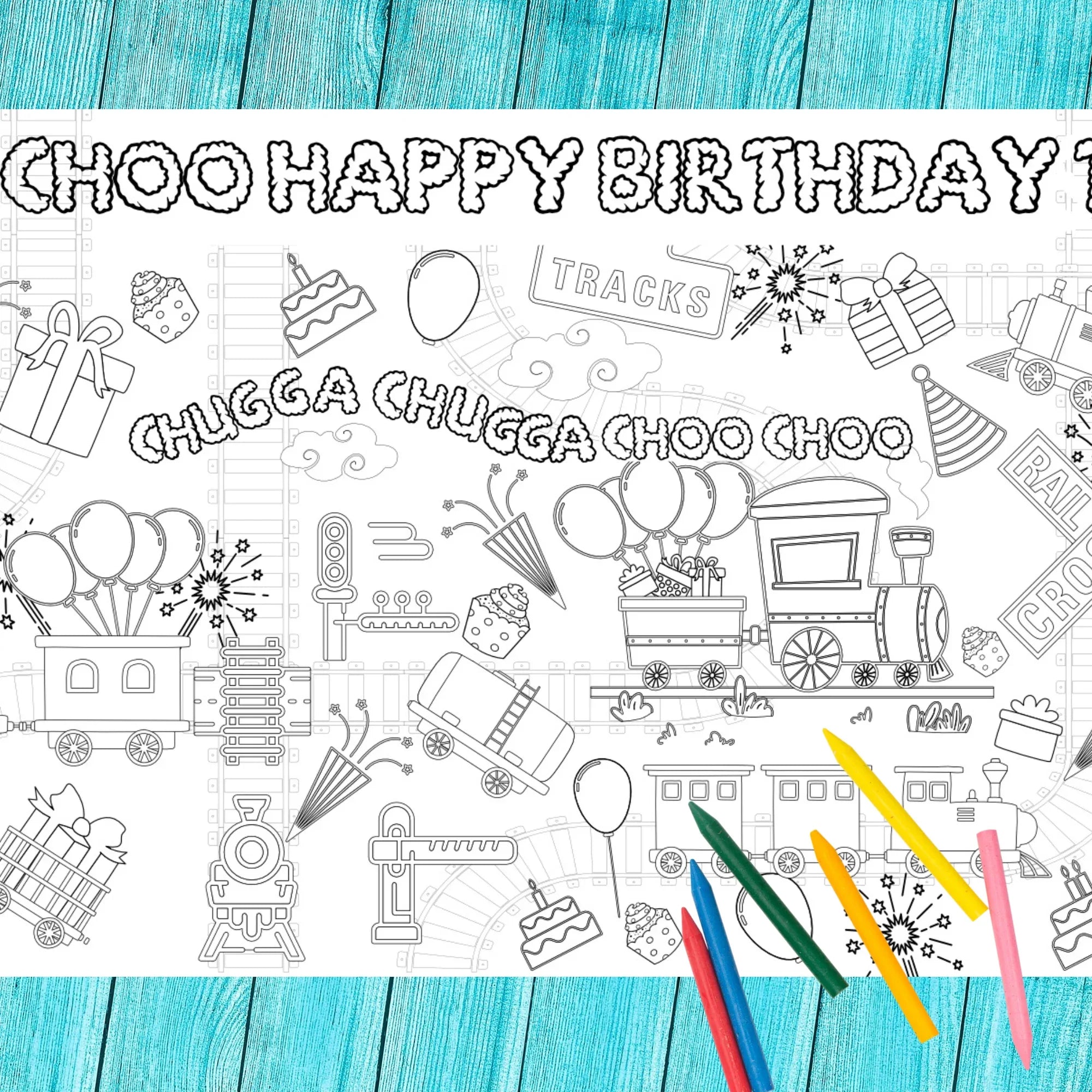 Train Birthday Coloring Tablecloth - BIG FRENCHIES