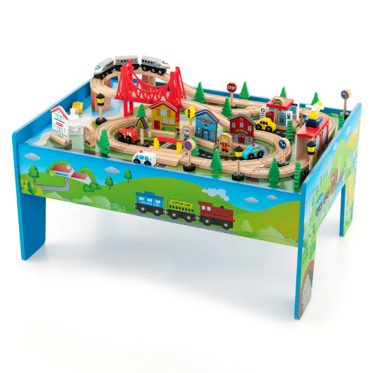 80-Piece Wooden Train Set and Table - BIG FRENCHIES