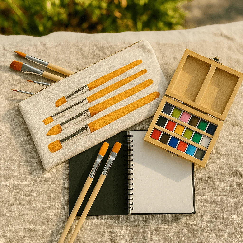 Watercolor Travel Set | Bamboo Case, Brushes, & Paper Pad - BIG FRENCHIES