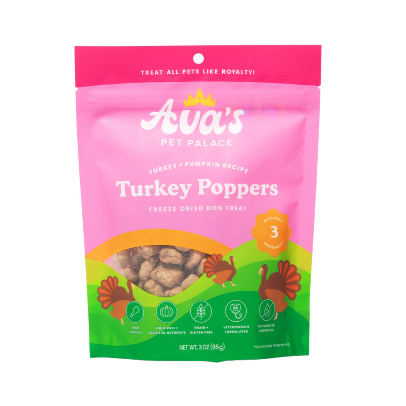 Ava's Pet Palace Freeze Dried Dog Treats - Turkey Poppers (3oz) - BIG FRENCHIES