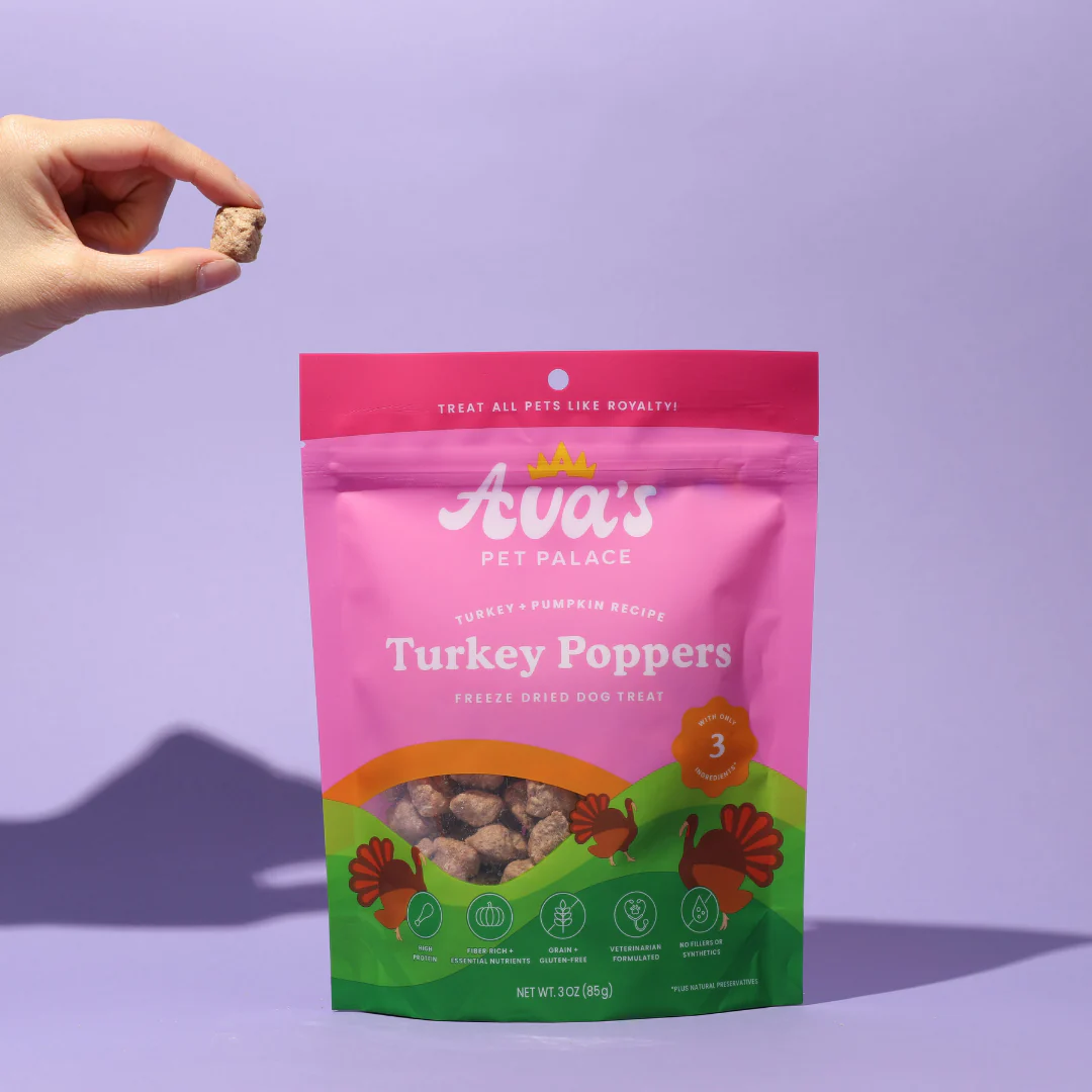 Ava's Pet Palace Freeze Dried Dog Treats - Turkey Poppers (3oz) - BIG FRENCHIES