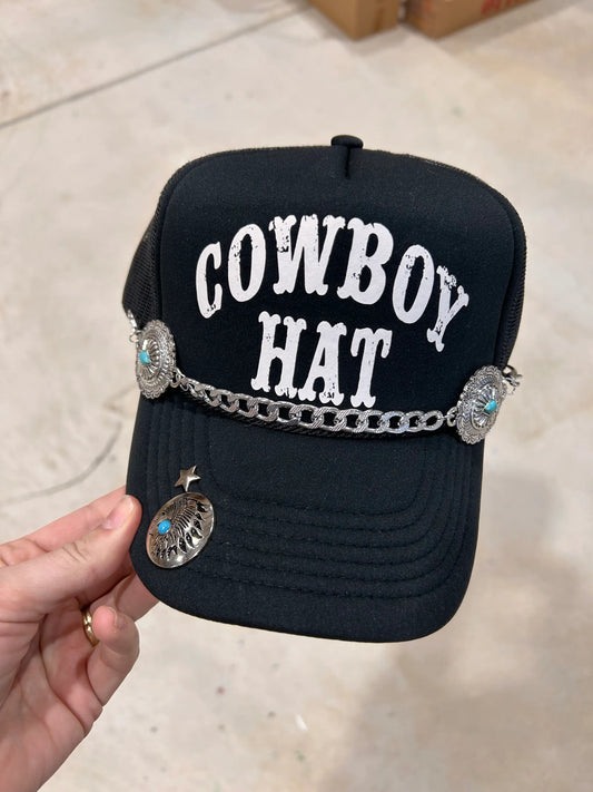 Turquoise & Embossed Silver Circle Trucker Hat Chain - BIG FRENCHIES