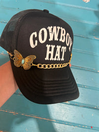 Turquoise Embossed Butterfly Trucker Hat Chain - BIG FRENCHIES