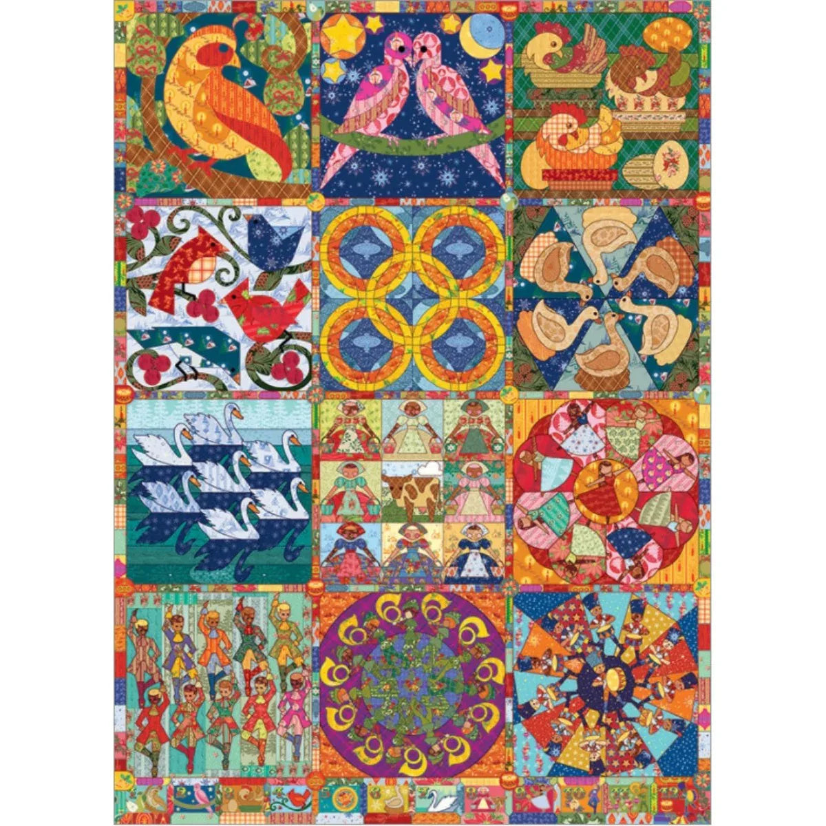 Twelve Days of Christmas Quilt 1000 Piece Jigsaw Puzzle Cobble Hill - BIG FRENCHIES