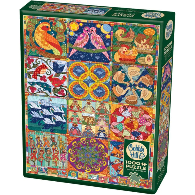 Twelve Days of Christmas Quilt 1000 Piece Jigsaw Puzzle Cobble Hill - BIG FRENCHIES