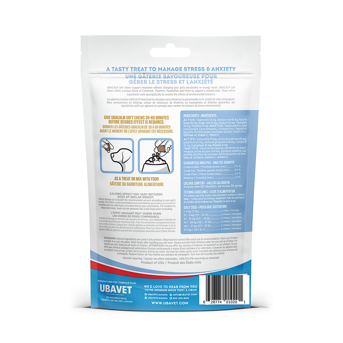 UBAVET UBACALM Calming Soft Chews for Dogs & Cats – Natural Stress & Anxiety Relief - BIG FRENCHIES