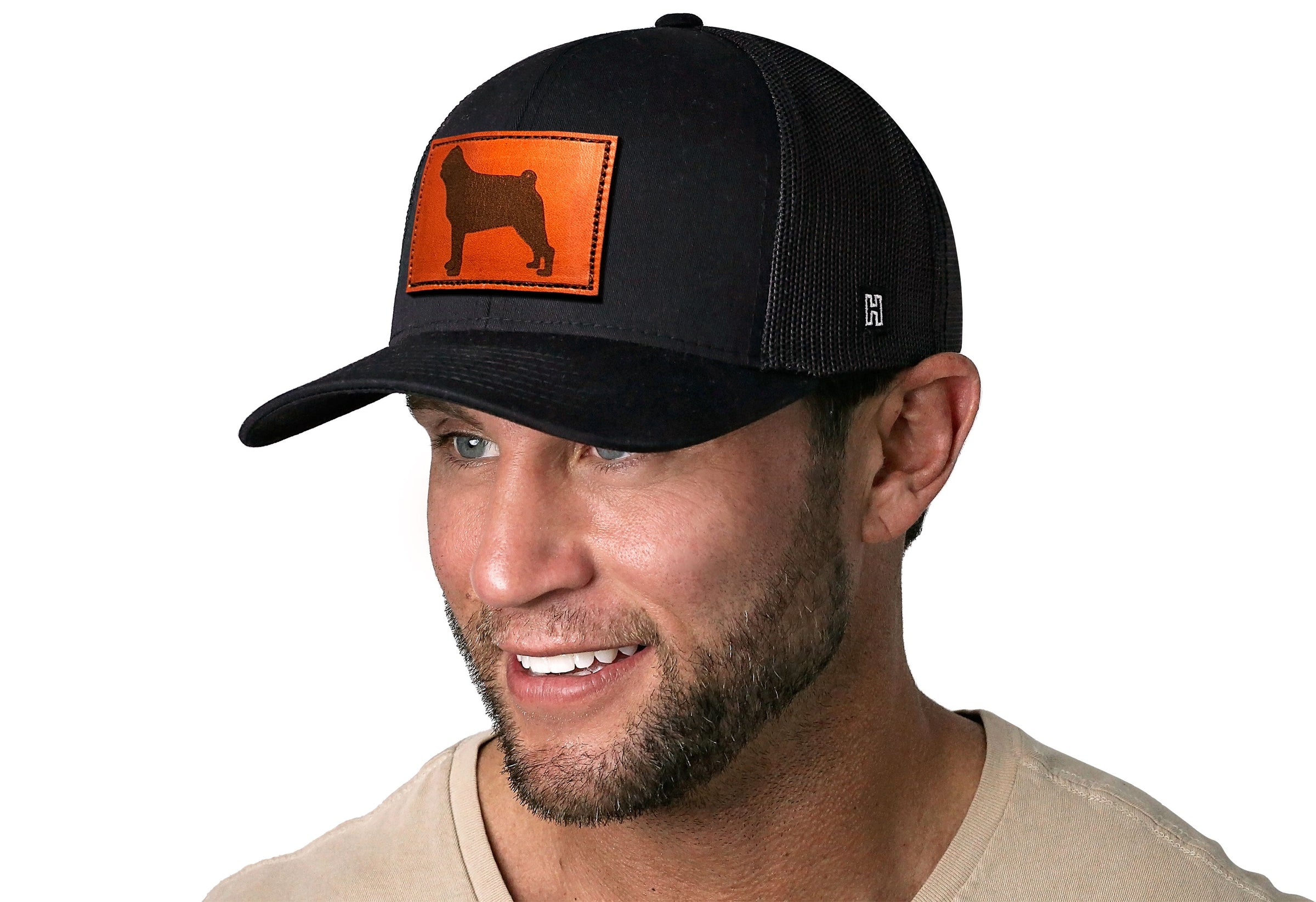 Pug Trucker Hat Leather  |  Black Dog Snapback