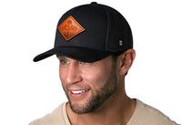 Diamond Mountain and Trees Trucker Hat Leather  |  Black Outdoors Snapback