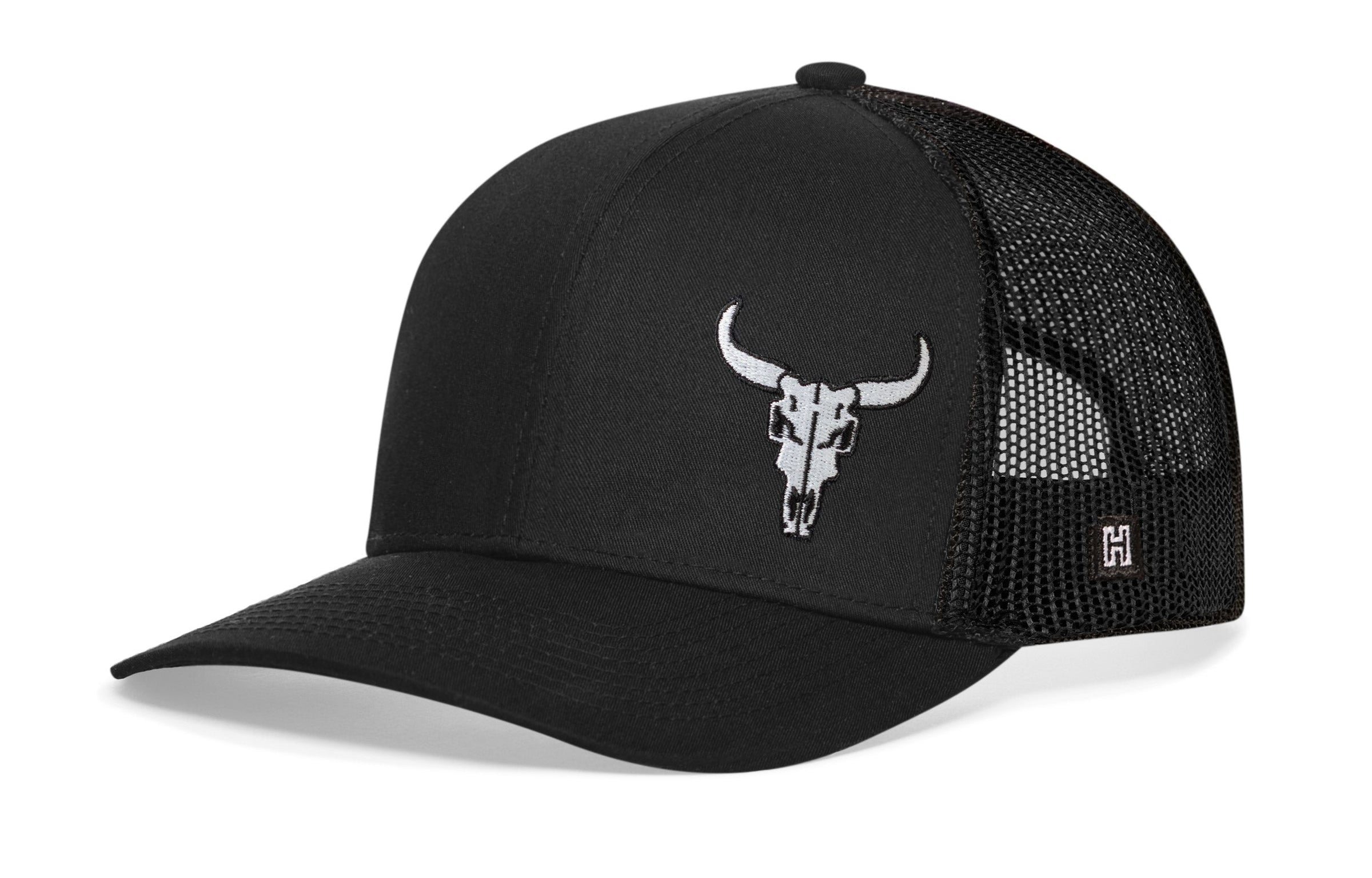 Bull Skull Trucker Hat  |  Black Steer Snapback