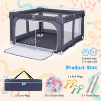 Large Baby Playpen BPA-Free Foldable Toddlers Safety Fence Play Yard-Dark Grey