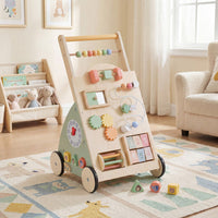 Wooden Baby Walker with Wheels and Storage Basket