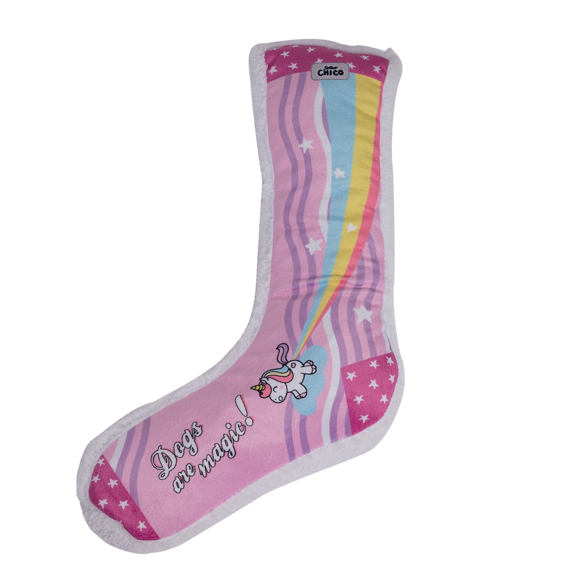 Squeaky Sock Plush Dog Toy – Whimsy Wonders Unicorn Design - BIG FRENCHIES