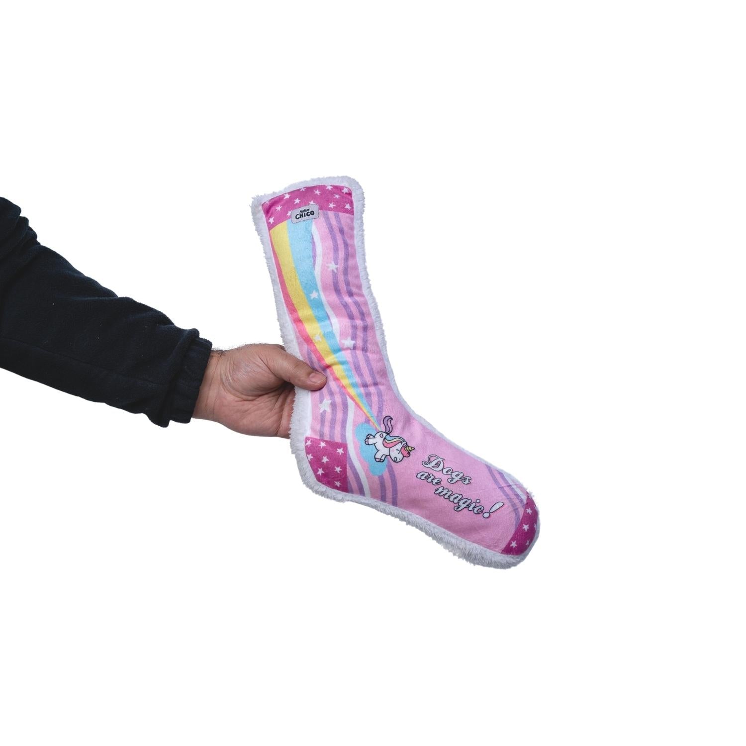 Squeaky Sock Plush Dog Toy – Whimsy Wonders Unicorn Design - BIG FRENCHIES