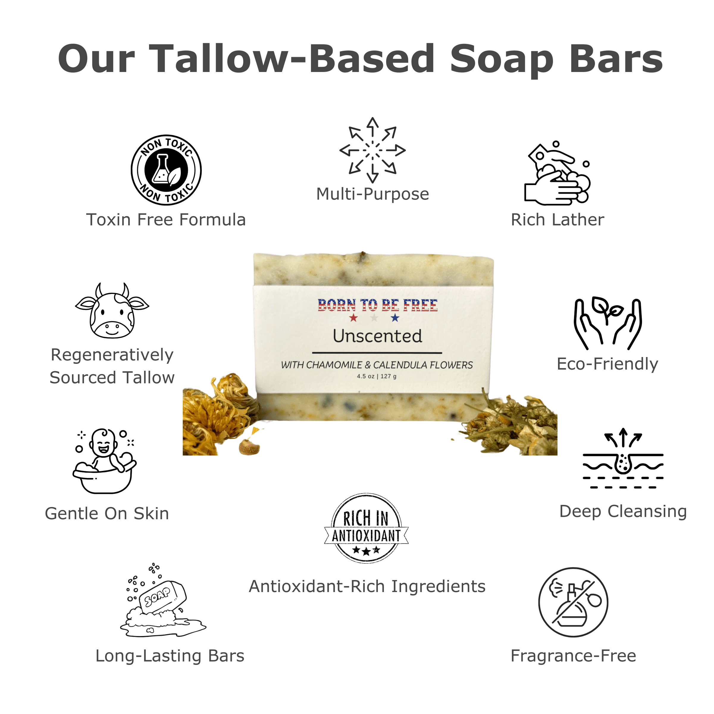 Dried Chamomile & Calendula Unscented Tallow Soap Bar - BIG FRENCHIES