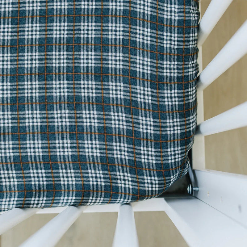 Navy Plaid Muslin Crib Sheet - BIG FRENCHIES