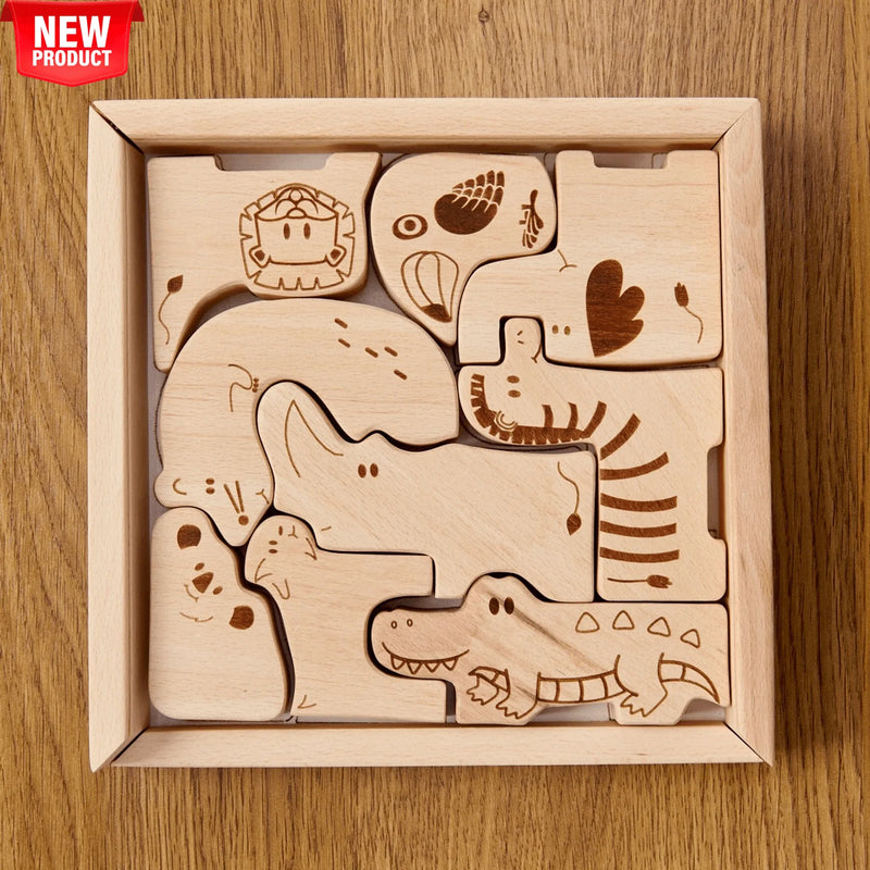 Wooden Safari Animal Puzzle Box for Toddlers - BIG FRENCHIES