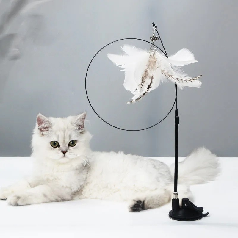 Interactive Cat Teaser Stick with Natural Feathers & Suction Cup - BIG FRENCHIES