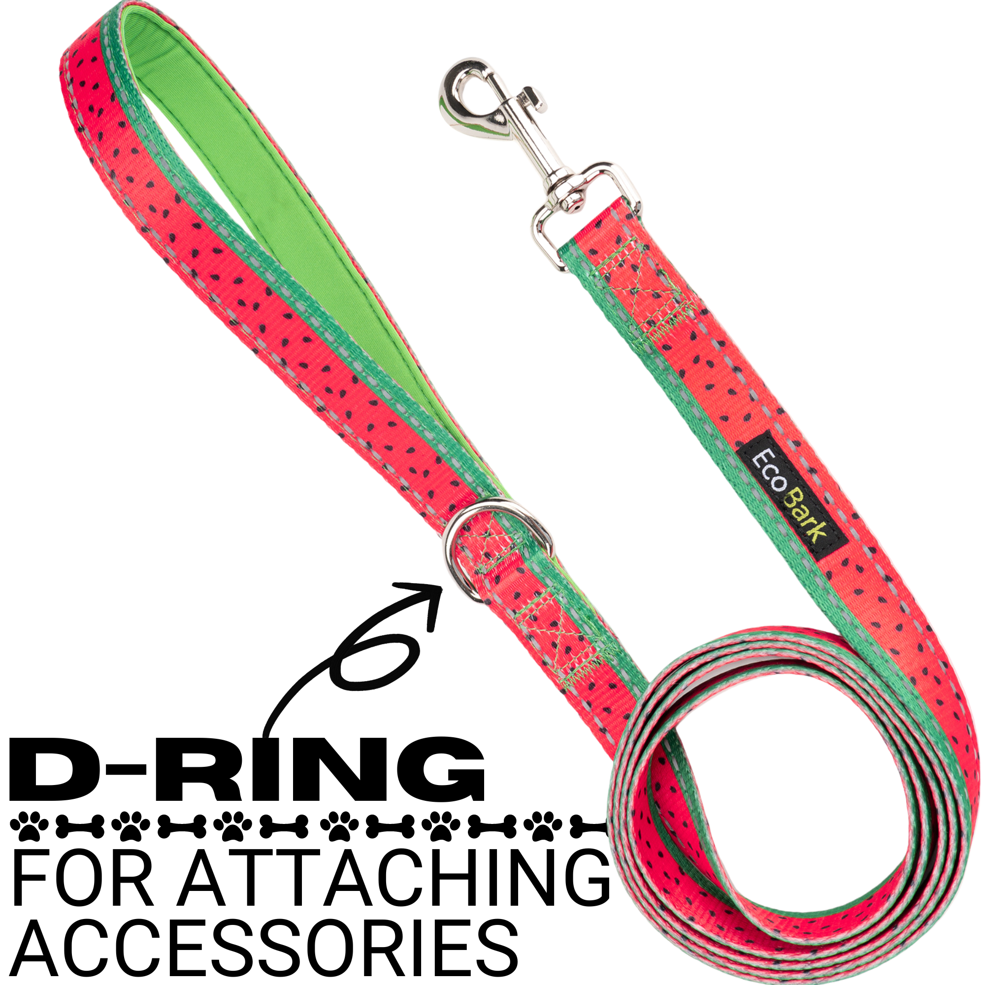 EcoBark Watermelon Dog Leash- Padded Comfort Grip Leash - 4ft, 5ft, and 6ft Leash for Small and Medium Dogs - BIG FRENCHIES