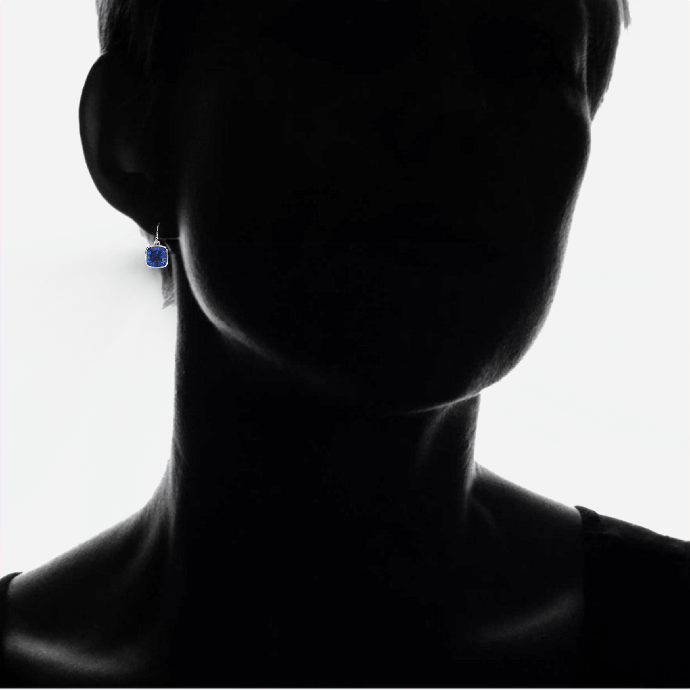 4.50CTW Lab Grown Cushion Cut Blue Sapphire Drop Earrings in 925 Sterling Silver - 8mm Square Gems