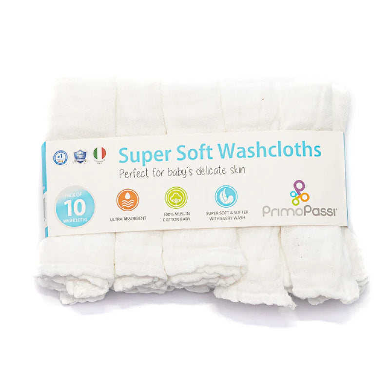 Primo Passi - Muslin Washcloths, 10Pk, White - BIG FRENCHIES