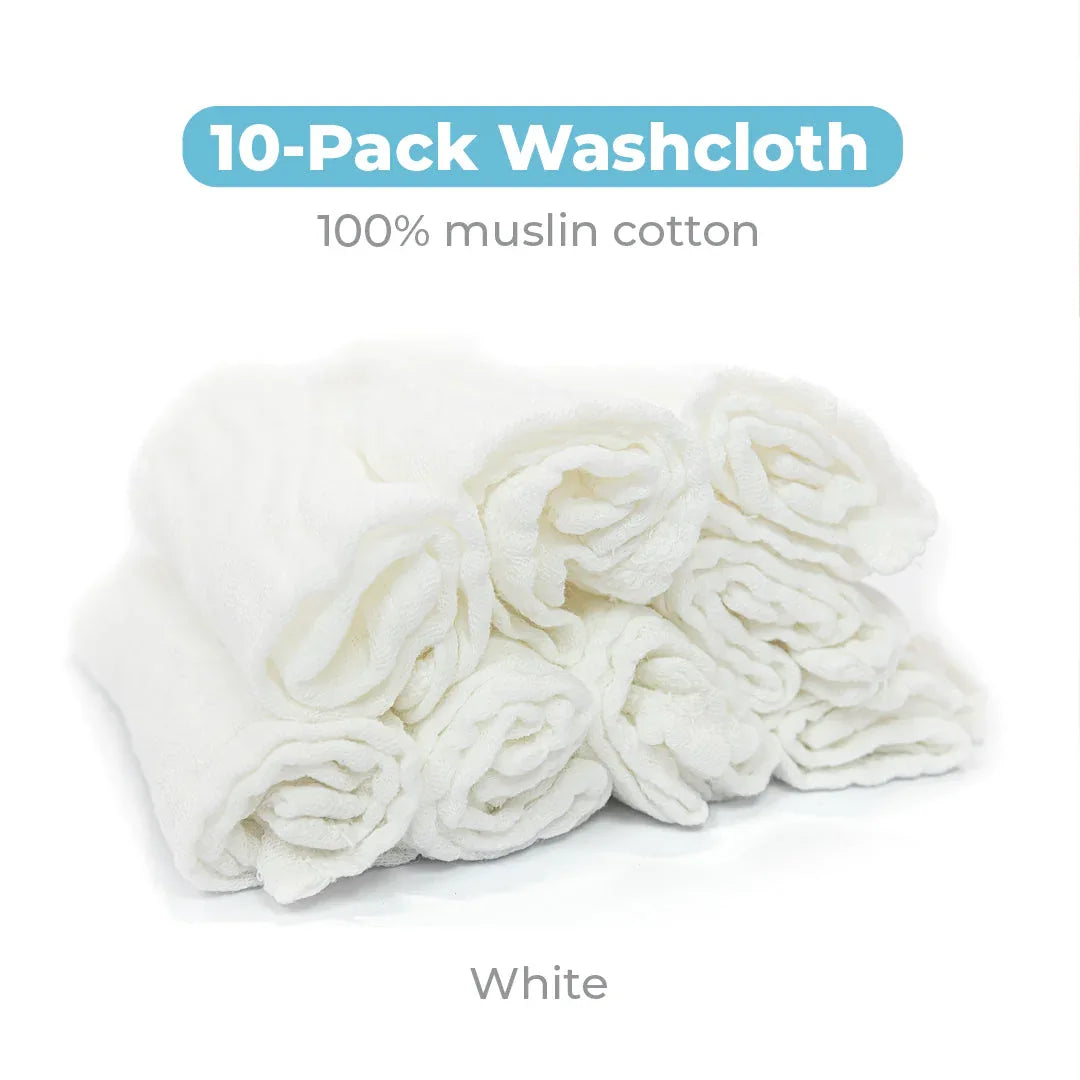 Primo Passi - Muslin Washcloths, 10Pk, White - BIG FRENCHIES