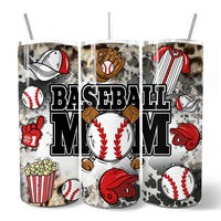 Black and Red Baseball Mom Pattern 20oz Personalized Tumbler With Lid and Stainless Steel Straw, Proud Sports Mothers Gift Cup