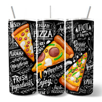Classic Pizza Slice Doodle 20oz Personalized Tumbler With Lid and Stainless Steel Straw, Italian Pizzeria Chalk Art Gift Cup