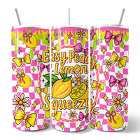 Easy Peasy Lemon Squeezy 20oz Personalized Tumbler With Lid and Stainless Steel Straw, Coquette Summer Fruit Gift Cup