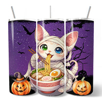 Kawaii Halloween Ramen Sphynx Cat 20oz Personalized Tumbler With Lid and Stainless Steel Straw, Japanese Anime Gift Cup