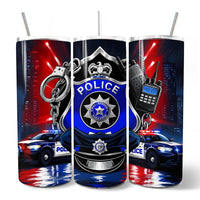Police Badge and Patrol Car 20oz Personalized Tumbler With Lid and Stainless Steel Straw, Law Enforcement Appreciation Gift Cup