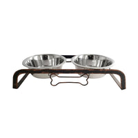 Country Living Rustic Dog Bone Elevated Feeder with 2 Stainless Steel Bowls - BIG FRENCHIES