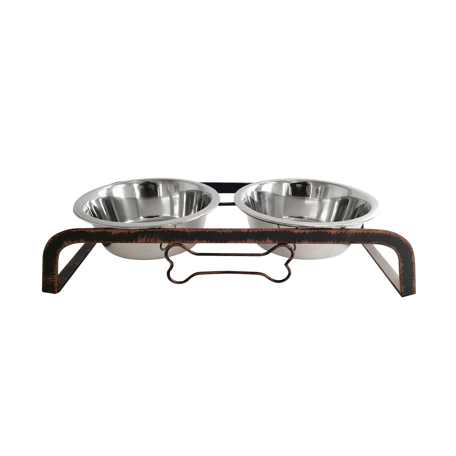 Country Living Rustic Dog Bone Elevated Feeder with 2 Stainless Steel Bowls - BIG FRENCHIES