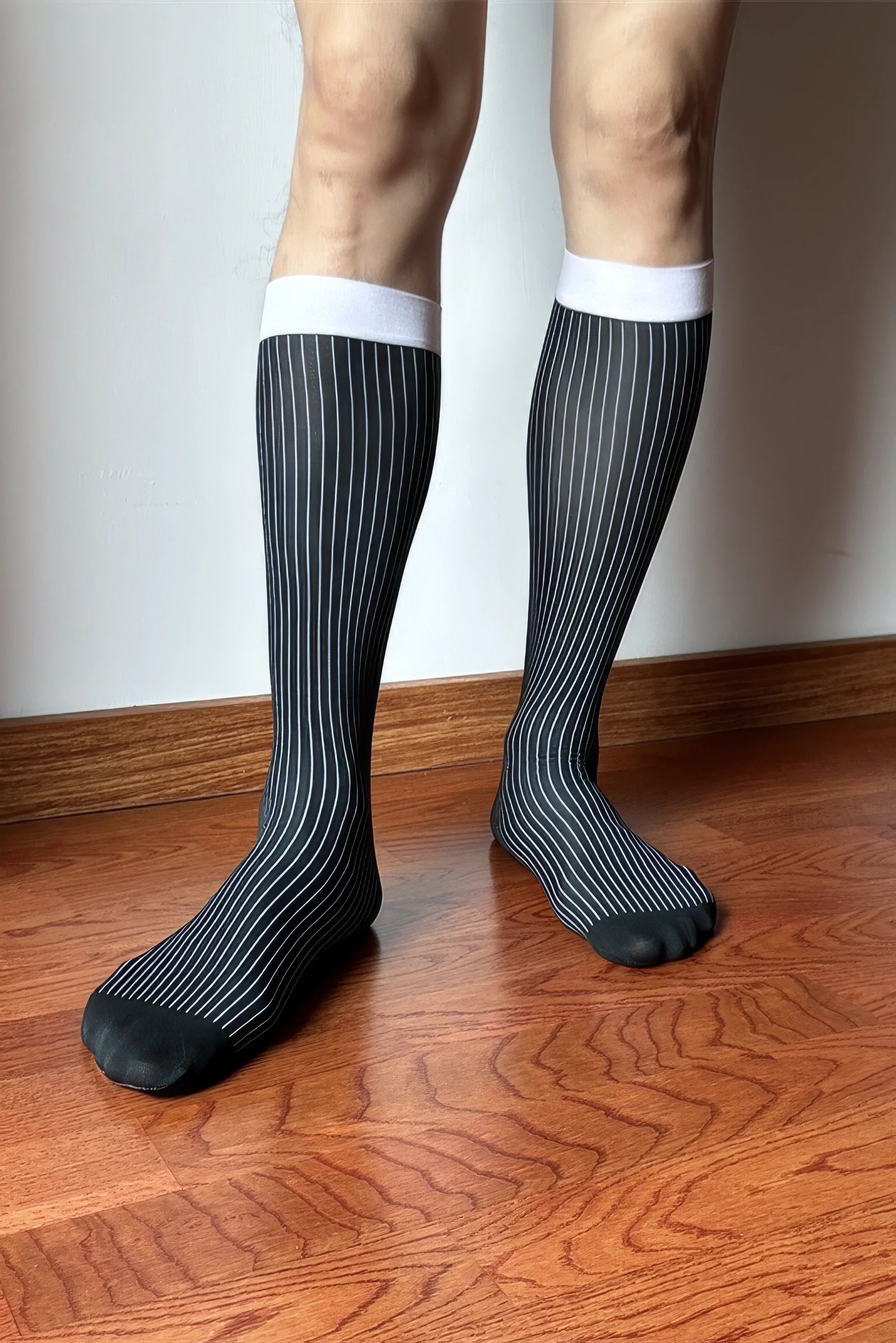 Men’s Mid-Calf Dress Socks - Minimalist Striped Nylon