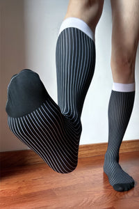 Men’s Mid-Calf Dress Socks - Minimalist Striped Nylon