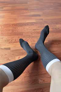 Men’s Mid-Calf Dress Socks - Minimalist Striped Nylon