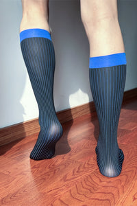 Men’s Mid-Calf Dress Socks - Minimalist Striped Nylon