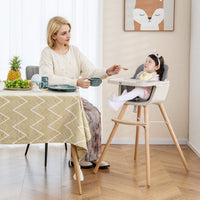 Babyjoy 3 in 1 Convertible Wooden High Chair Toddler Feeding Chair with Cushion Dark Grey