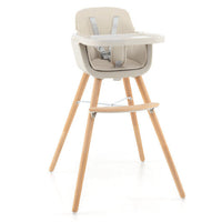 Babyjoy 3 in 1 Convertible Wooden High Chair Toddler Feeding Chair with Cushion Beige