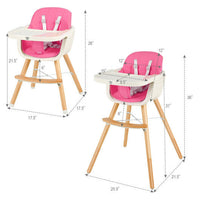 Babyjoy 3 in 1 Convertible Wooden High Chair Toddler Feeding Chair with Cushion Pink