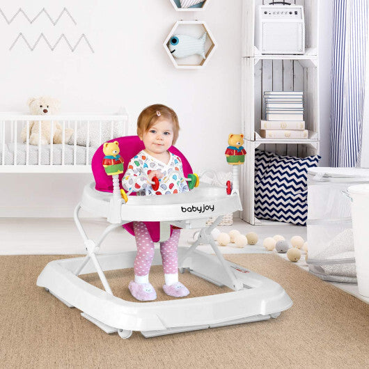 Costway Walker Adjustable Height Removable Toy Wheels Folding Portable Pink