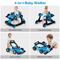 Costway 4-in-1 Baby Walker Foldable Activity Push Walker Adjustable Height Blue