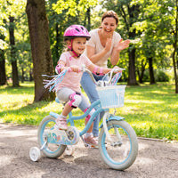 Costway 14 Inch Kids Bike Adjustable with Basket and Streamers Blue for Kids Aged 3-5 Years Old - Princess of the Sea Theme
