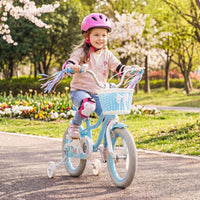 Costway 14 Inch Kids Bike Adjustable with Basket and Streamers Blue for Kids Aged 3-5 Years Old - Princess of the Sea Theme
