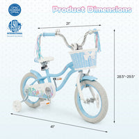 Costway 14 Inch Kids Bike Adjustable with Basket and Streamers Blue for Kids Aged 3-5 Years Old - Princess of the Sea Theme