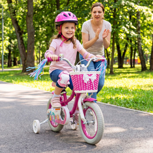 Costway 12-Inch Kids Bike Adjustable with Basket and Streamers Rose Red - Princess of the Sea Theme