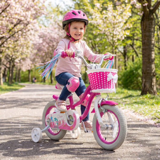 Costway 12-Inch Kids Bike Adjustable with Basket and Streamers Rose Red - Princess of the Sea Theme