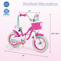 Costway 12-Inch Kids Bike Adjustable with Basket and Streamers Rose Red - Princess of the Sea Theme